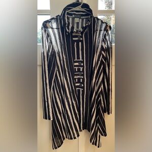 Damee black white stripe tunic blouse wire collar artistic small top $149